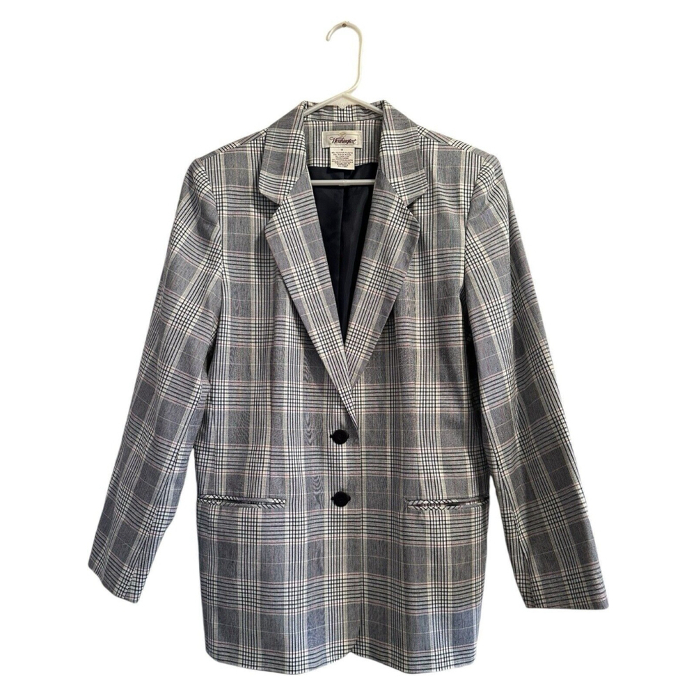 VTG Worthington Professional Women's 14 Tailored Blazer Jacket Blue White Plaid